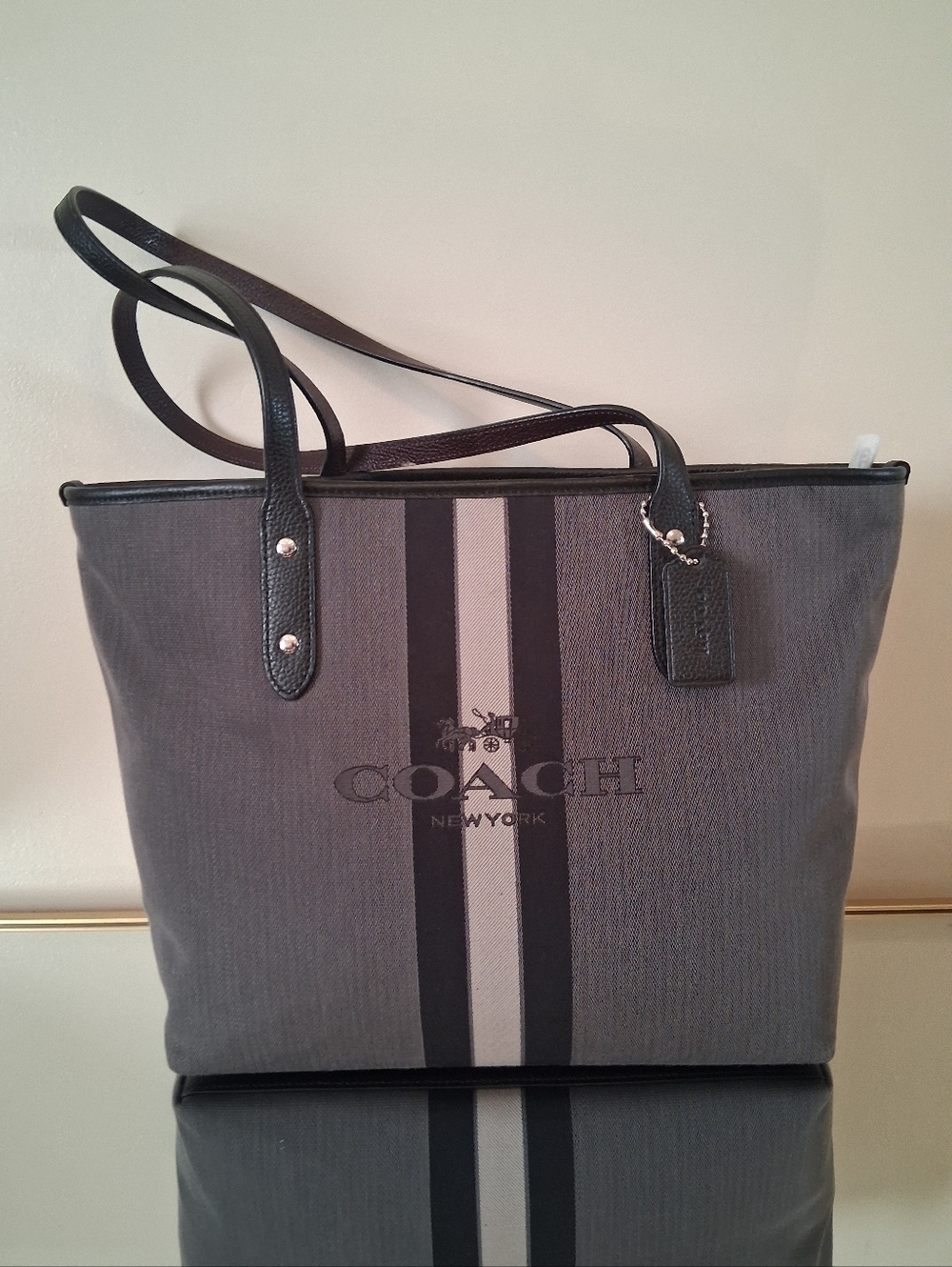 Coach Black and Gray Horse & Carriage Jacquard City Tote - Picture 9 of 13